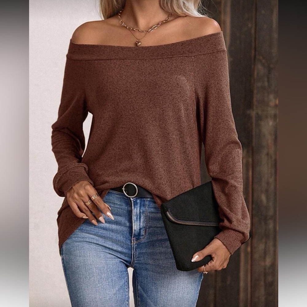 Off-Shoulder Brown Women's Top L - Picture 4 of 11